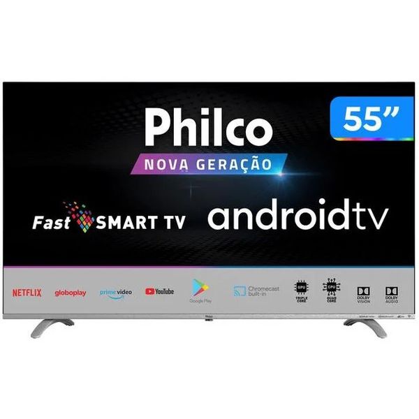 Smart TV UHD D-LED 55” Philco PTV55Q20AGBLS - Android Wi-Fi 3 HDMI 2 USB