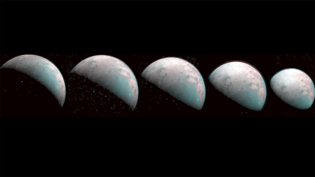Mapeamento em infravermelho do polo norte de Ganimedes (Imagem: NASA/JPL-Caltech/SwRI/ASI/INAF/JIRAM)