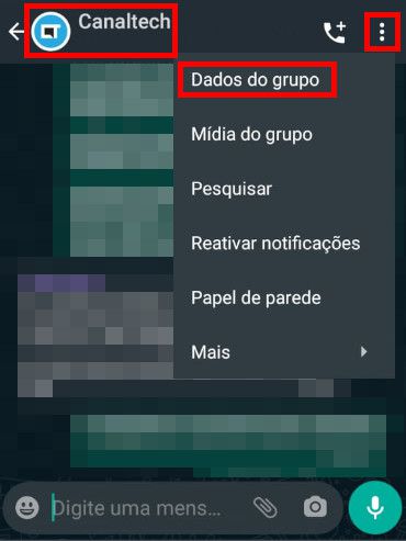 Abra um grupo do WhatsApp e clique no nome, ou em "Dados do grupo" (Capture de tela: Matheus Bigogno)