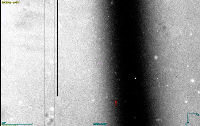 Assinalada pela seta vermelha, está a lua S/2003 J24, em imagens obtidas em 24 de fevereiro de 2003 (Imagem: Reprodução/S. S. Sheppard/CFHT/CADC)