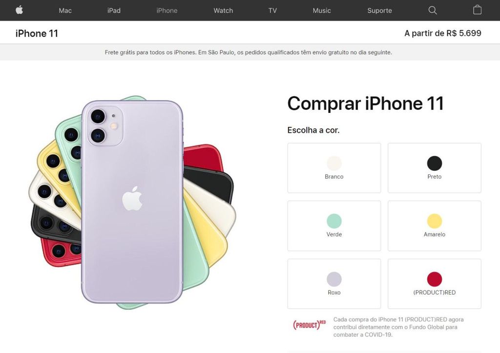 Novo preço do iPhone 11 no site da Apple Brasil (Imagem: Reprodução/Apple/Captura de tela)