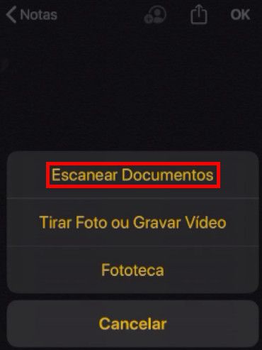 Selecione a opção "Escanear Documentos" (Captura de tela: Matheus Bigogno)