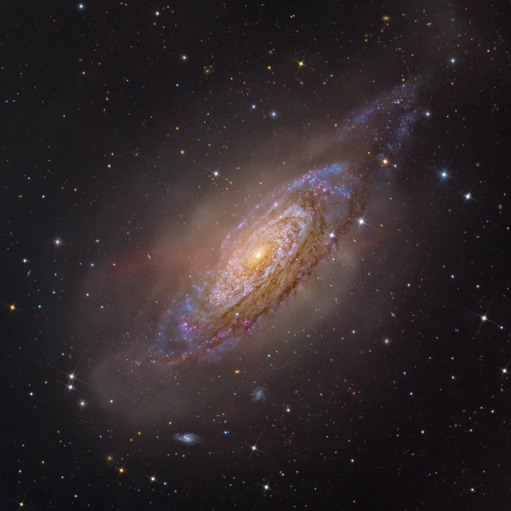 Os “flocos” nos braços da galáxia NGC 3521 (Imagem: Reprodução/ark Hanson e Mike Selby)