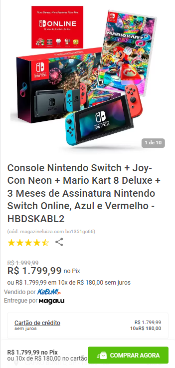 Console Nintendo Switch Com Joy-con Azul Neon E Vermelho Neon + Mario Kart  8 Deluxe