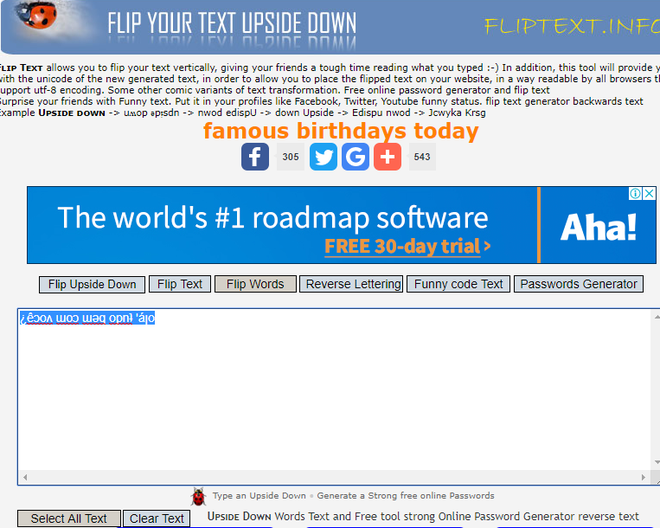 FlipText: site que permite criar mensagens de cabeça para baixo, ao contrário e de outras formas divertidas (Captura de tela: Ariane Velasco)