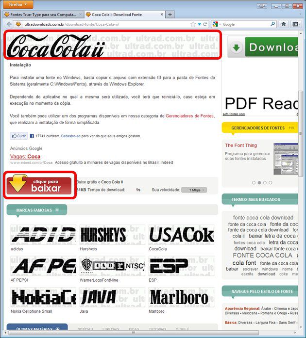Página de download da fonte Coca-cola II Página de download da fonte Coca-cola II