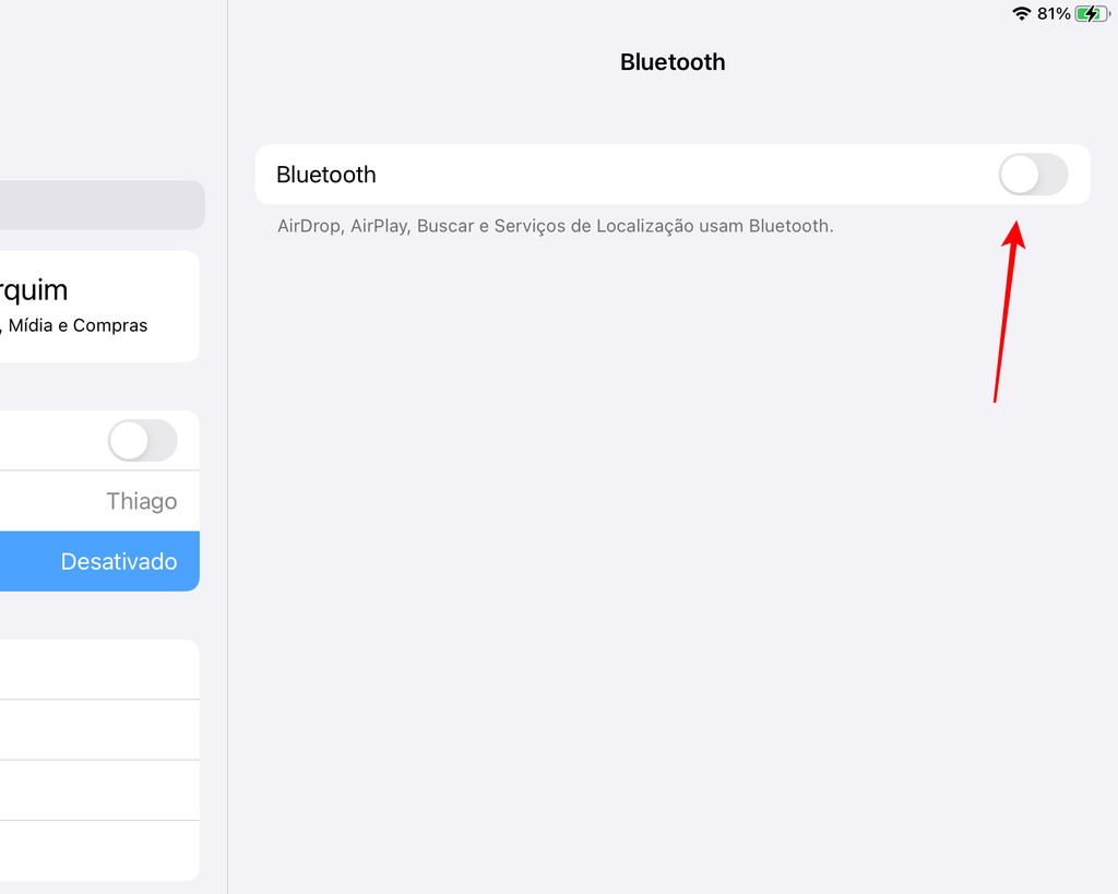 Dentro do app "Ajustes", encontre a seção "Bluetooth"