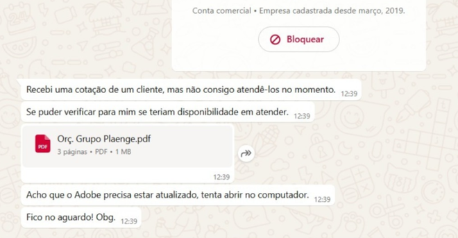 Uma das mensagens de phishing e engenharia social usadas pelos golpistas para fazer o usuário clicar no arquivo malicioso (Imagem: Trend Micro/Divulgação)