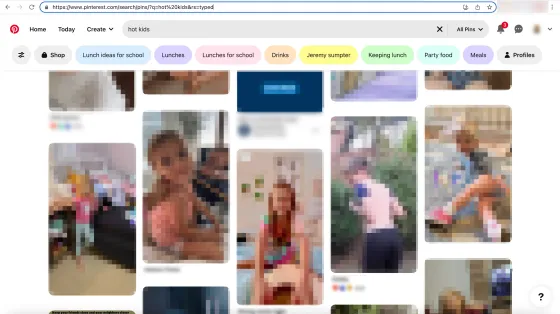 Ao pesquisar por termos como "hot kids", o algoritmo exibe imagens de crianças com comentários feitos por pedófilos (Imagem: Reprodução/Pinterest)