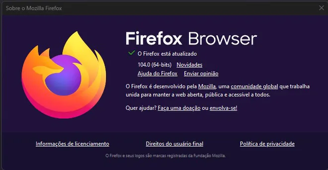 O Firefox 104 traz melhoria para economizar energia e melhorias na experiência do usuário (Imagem: Captura de tela/Canaltech)