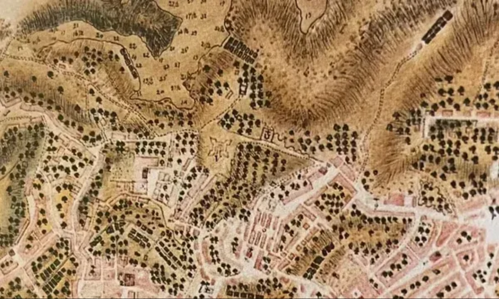 Mapa de Salvador no século XVIII, onde Olivieri encontrou indicações da localização do cemitério perdido (Imagem: Universidade Federal da Bahia)