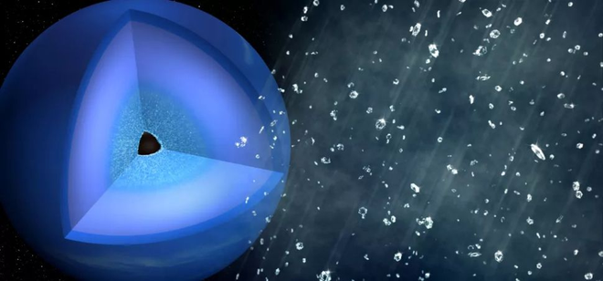 Representação da chuva de diamantes em Netuno (Imagem: Reprodução/Greg Stewart/SLAC National Accelerator Laboratory)