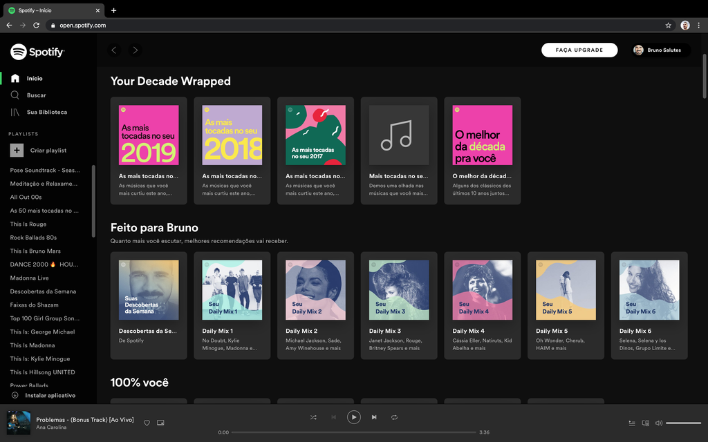 Interface da versão web do Spotify / Captura de tela: Bruno Salutes