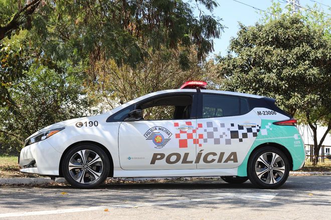 Nissan Leaf adaptado para uso da Polícia (Imagem: Divulgação/Polícia Militar)