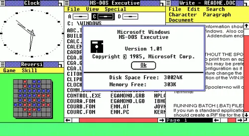 O Windows 1.0 é considerado uma evolução das primeiras interfaces gráficas de PCs (Imagem: Reprodução/Wikipédia/CC 3.0)