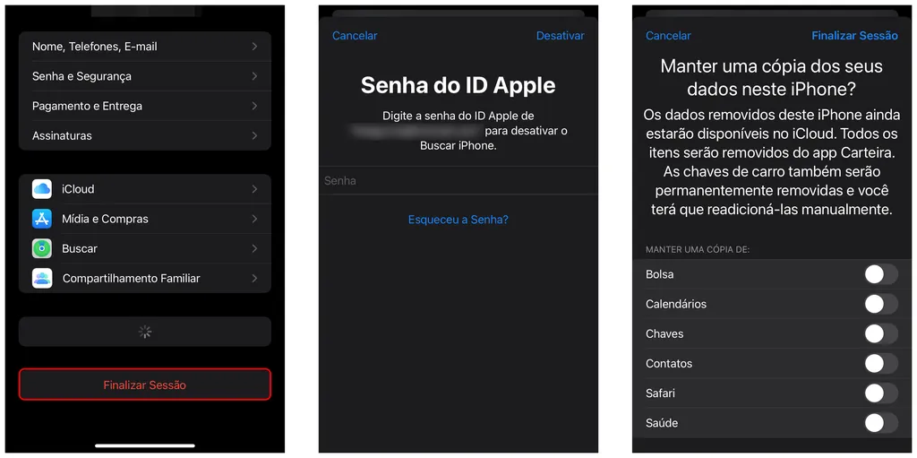 Finalize sessão do iCloud no iPhone e iPad (Captura de tela: Thiago Furquim/Canaltech)