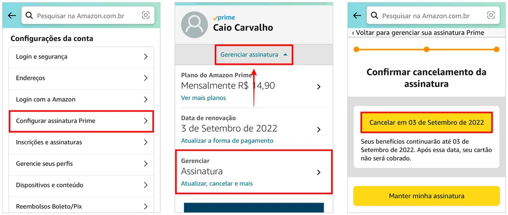 Como cancelar o Amazon Prime no Android e iPhone (Captura de tela: Caio Carvalho)