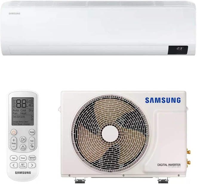 Equipamento de ar-condicionado split tem componentes que vão dentro e fora de casa (Imagem: Samsung)