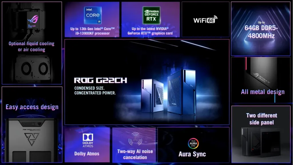 Totalmente renovado, o desktop ASUS ROG G22CH foca em oferecer alta potência, facilidade de acesso aos componentes internos e design super compacto de 10 litros (Imagem: ASUS)