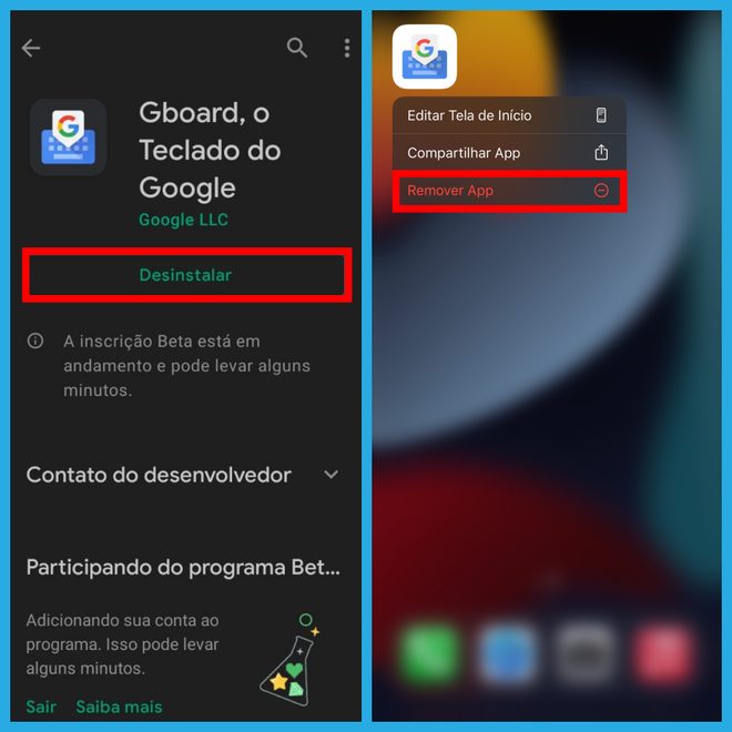 Desinstalar e instalar novamente o Gboard é uma das soluções possíveis para resolver o problema com o teclado (Captura de tela: Caio Carvalho/Canaltech)