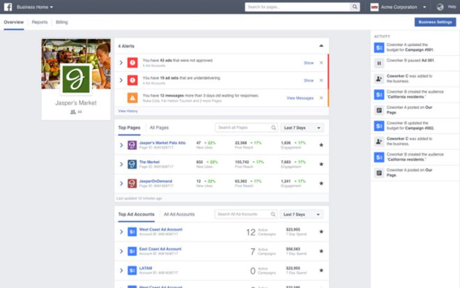 Como funciona o Facebook Business: gerenciador permite visualizar informações sobre sua página na rede social (Imagem: Divulgação/Facebook)