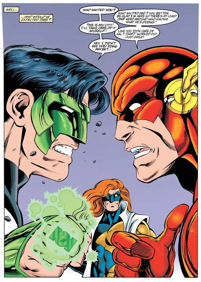Rivalidades entre super-heróis nos quadrinhos: Lanterna Verde Kyle Rayner vs Flash Wally West (Imagem: Reprodução/DC Comics)