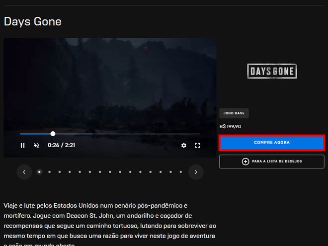 Requisitos de Days Gone para fazer download do jogo no PC (Steam)