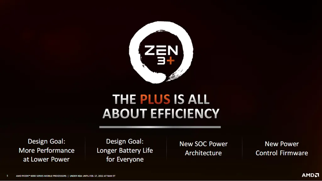 Os novos núcleos Zen 3+ foram desenvolvidos para reduzir o consumo ao máximo, entregando alta performance em laptops de baixa espessura (Imagem: AMD)