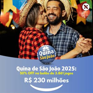 Quina São João tem prêmio estimado em R$ 230 MILHÕES | Aposte no bolão de 3.861 jogos com 50% OFF pela Lottoland, válido para novos jogadores