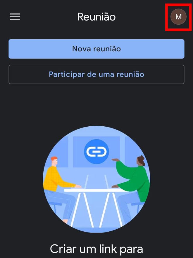 Acesse o app do Google Meet e toque no ícone do seu perfil (Captura de tela: Matheus Bigogno)