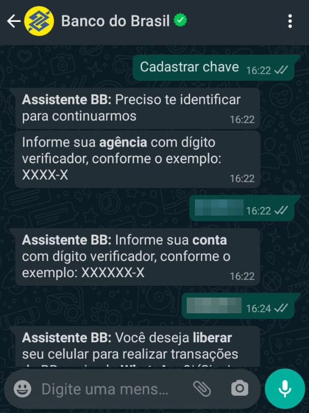 Adicione o número do Banco do Brasil no WhatsApp e inicie uma conversa com ele (Captura de tela: Matheus Bigogno)