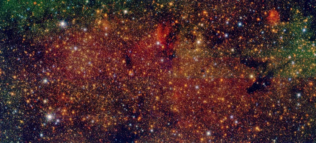 A região Sagitarius B1, onde uma equipe de cientistas identificou três milhões de estrelas (Imagem: Reprodução/F. Nogueras-Lara et al. /MPIA)