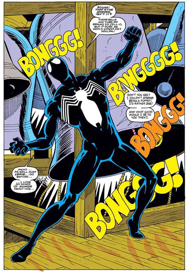 Cena de Parker se livrando do simbionte é uma das mais clássicas da Marvel até hoje (Imagem: Reprodução/Marvel Comics)