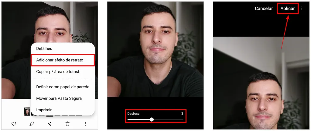 Celulares Samsung permitem adicionar efeito de retrato em fotos sem fundo desfocado (Captura de tela: Caio Carvalho)