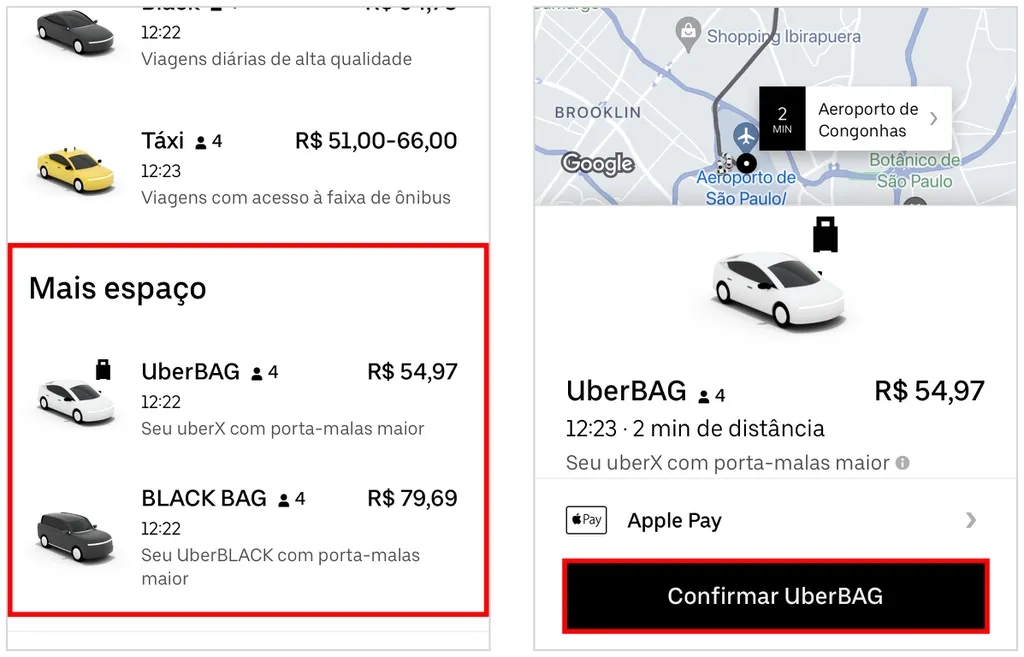 Como pedir um UberBAG no aplicativo da Uber (Captura de tela: Caio Carvalho)