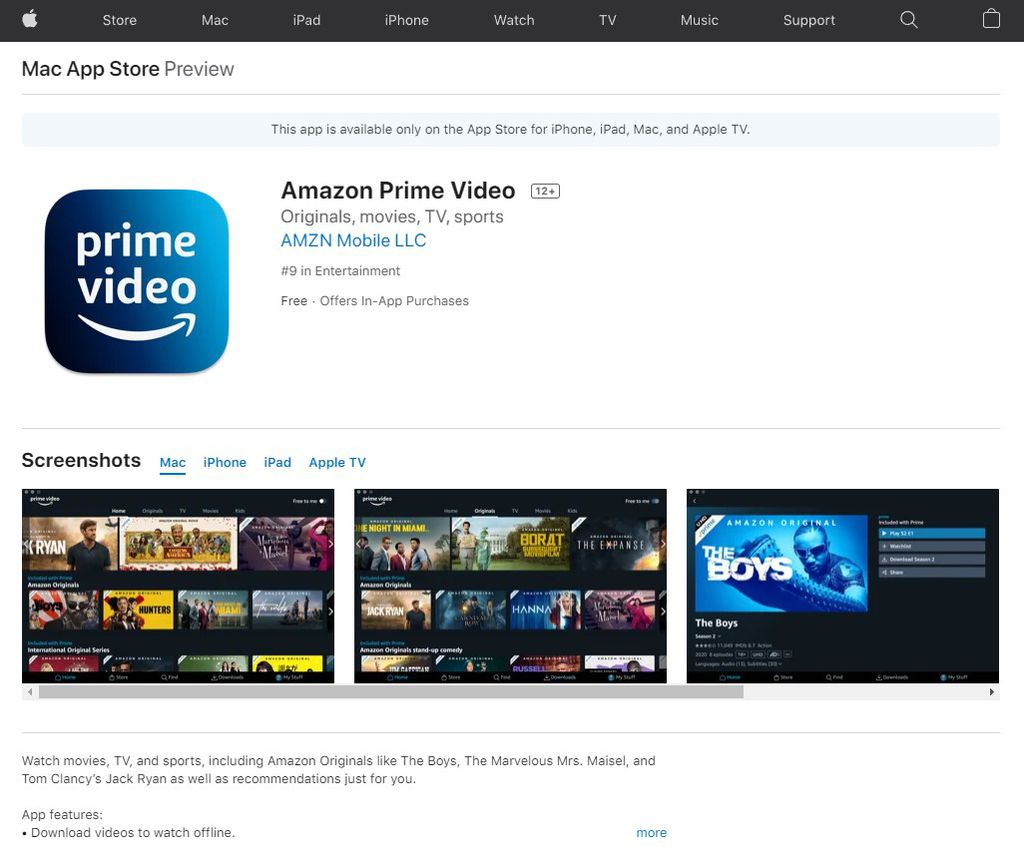 Quem tem um Mac já pode correr para baixar o app nativo do Amazon Prime Video (Imagem: Captura de tela/Canaltech)