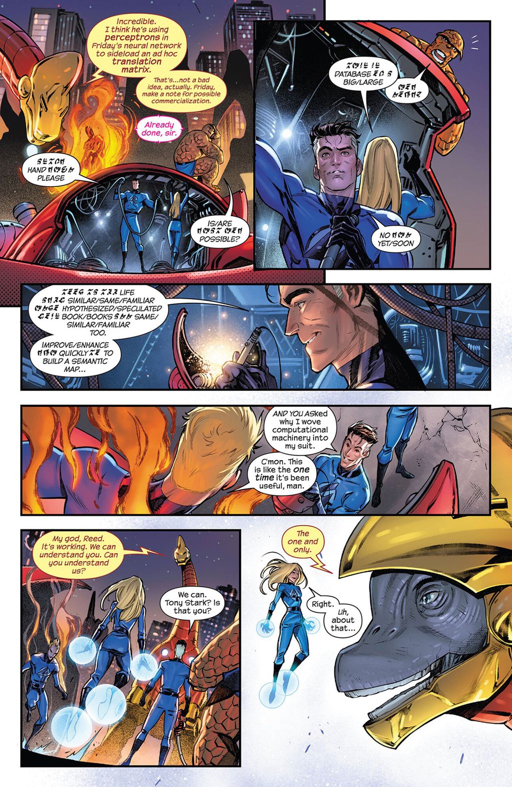 Nova tecnologia do traje do Quarteto Fantástico usa o armazenamento de dados de forma mais inteligente (Imagem: Reprodução/Marvel Comics)