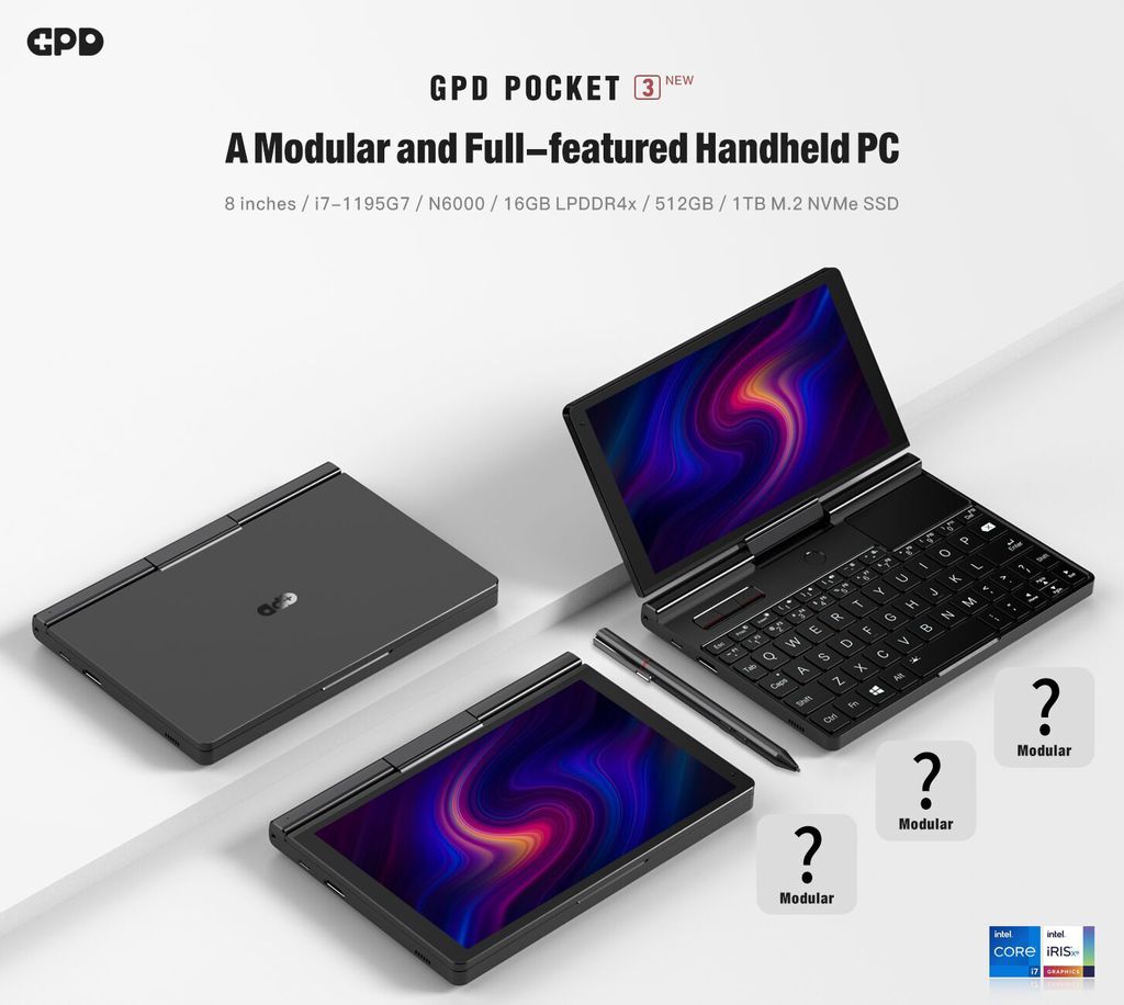 O novo GPD Pocket 3 traz upgrades notáveis em desempenho, contando com Intel Core i7 1195G7, 16 GB de RAM e até 1 TB de armazenamento (Imagem: Divulgação/GPD)