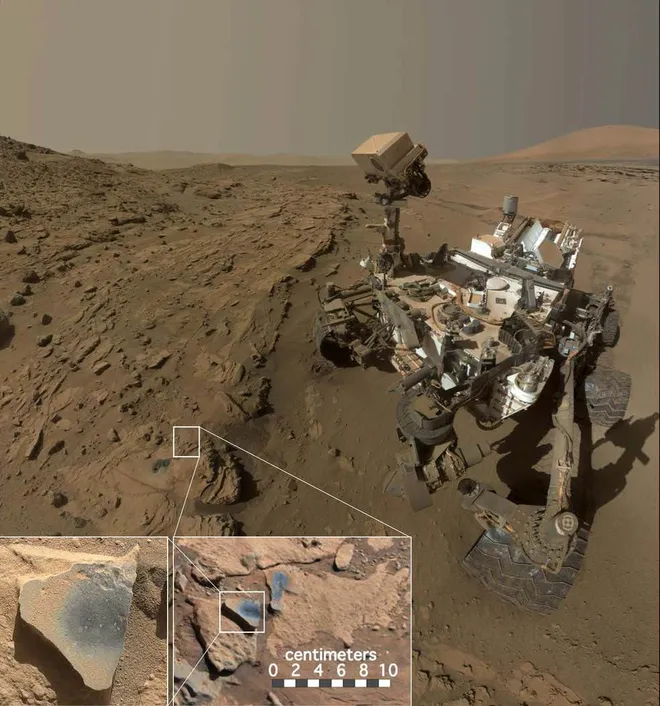Rover Curiosity em Windjana, região que contém óxidos de manganês (Imagem: Reprodução/NASA/JPL-Caltech/MSSS)
