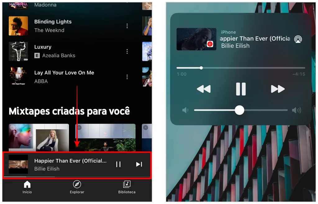 Vídeos no YouTube Music podem ser reproduzidos apenas em áudio (Captura de tela: Caio Carvalho)