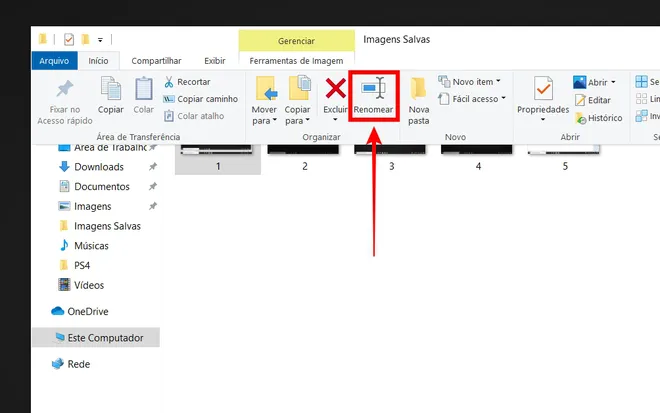Clique com o botão direito do mouse ou acesse o menu superior para renomear um arquivo (Captura de tela: Caio Carvalho)