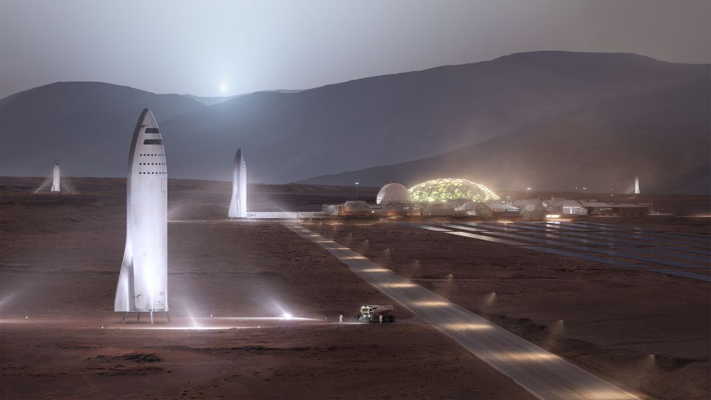 Conceito de colonização de Marte por seres humanos (Imagem: SpaceX)