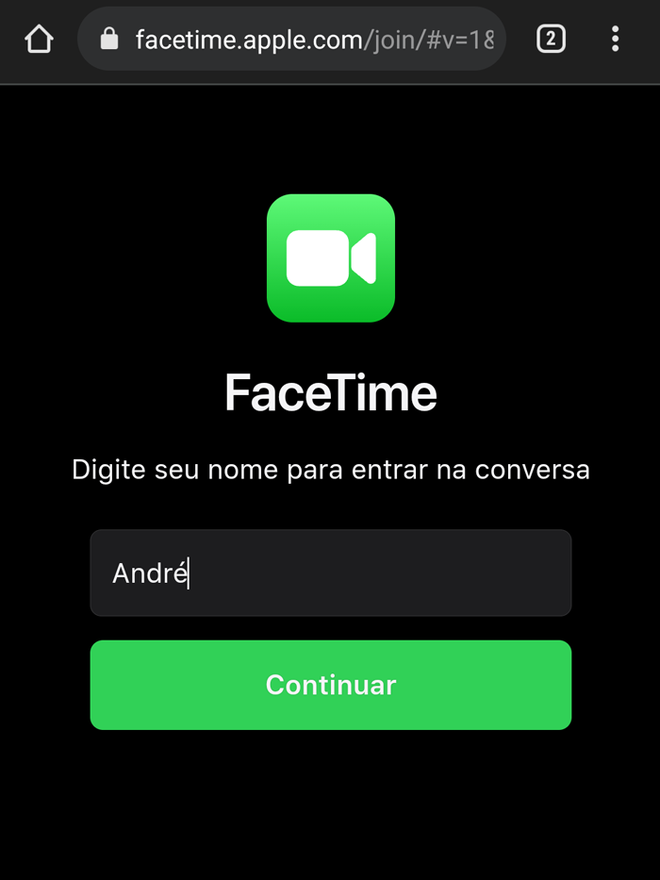 Acesse uma chamada do FaceTime por link (Imagem: André Magalhães/Captura de tela)