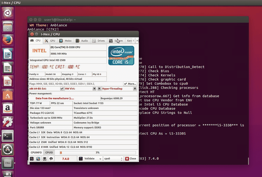 I-Nex é uma alternativa ao CPU-Z para usuários Linux. Visual e organização das informações é praticamente igual