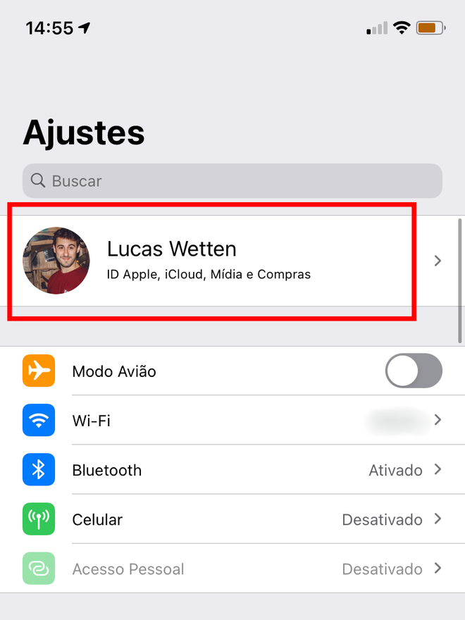 Entre em Ajustes > ID Apple. Captura de tela: Lucas Wetten (Canaltech)