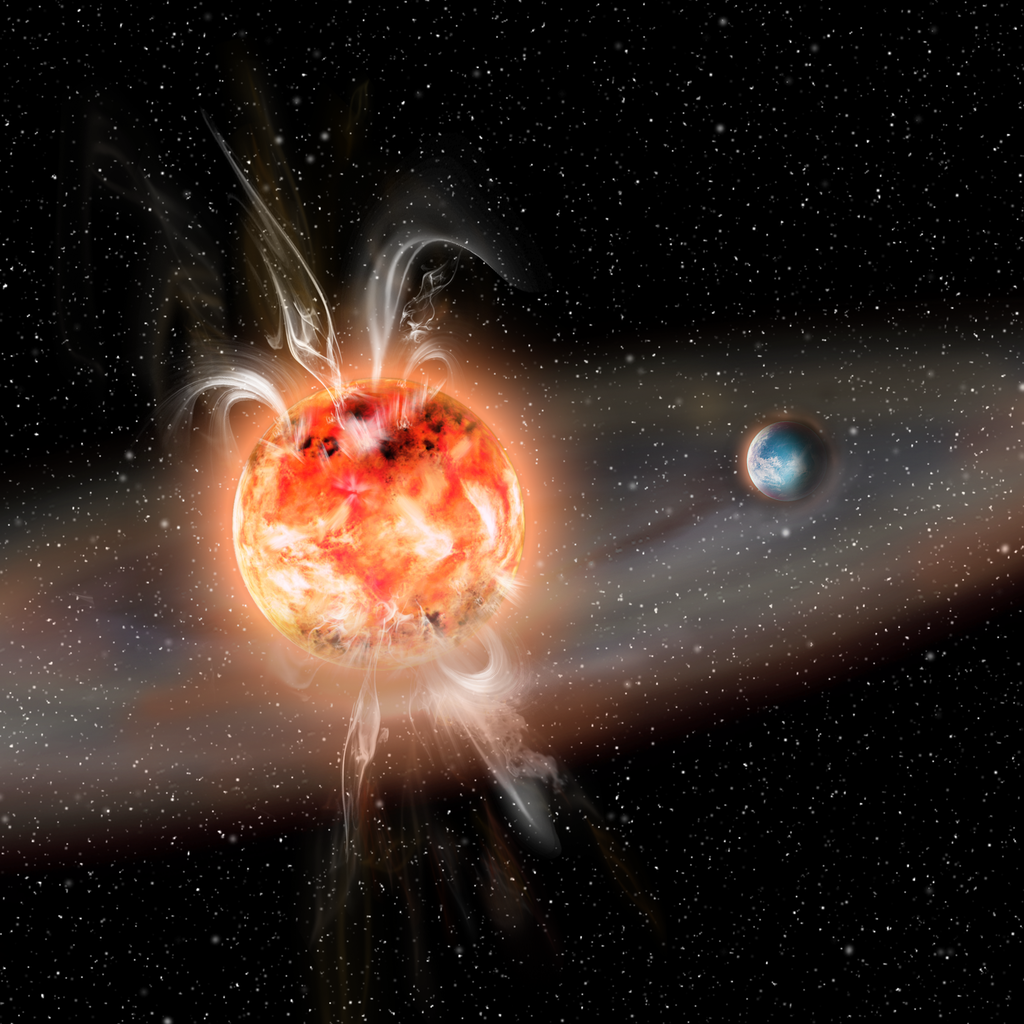 Exoplaneta orbitando uma anã vermelha, sujeito a receber radiação e plasma de explosões estelares muito de perto (Imagem: Reprodução/AIP/ J. Fohlmeister)