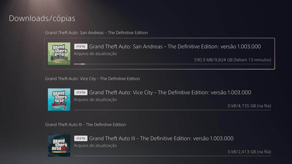 Atualizações dos jogos GTA no PS5 (Imagem: Captura de Tela/Guilherme Sommadossi/Canaltech)