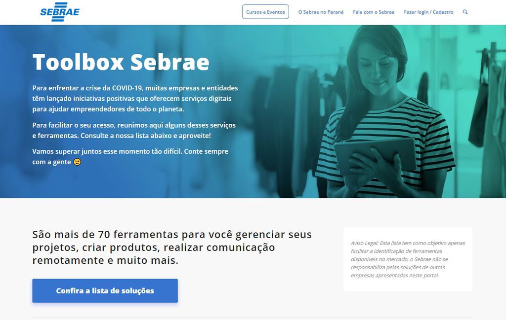 Página inicial do #toolbox Serbrae: ferramentas digitais diversas para o empreendedor