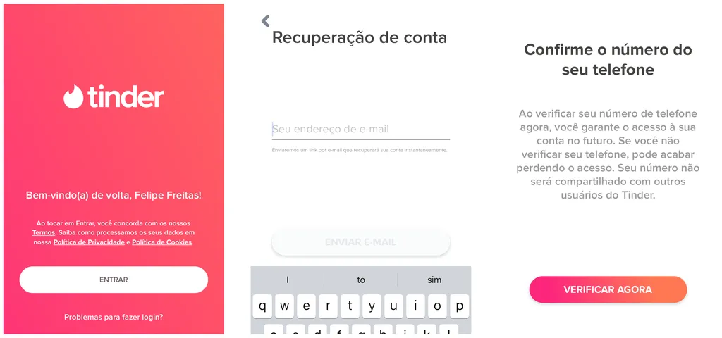 Toque em "Problemas para fazer login" para acessar opções de recuperação de conta (Captura de tela: Canaltech/Felipe Freitas)