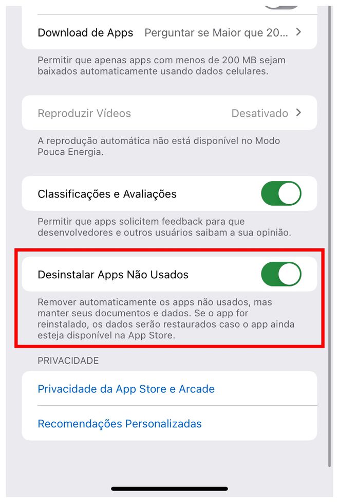 Desinstale apps não usados de forma automática em seu iPhone (Captura de tela: Lucas Wetten)